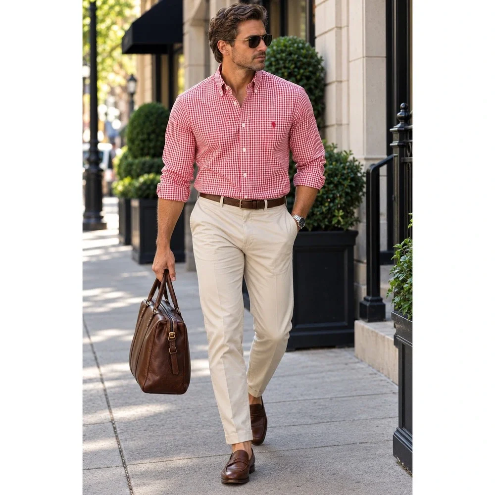 Men's M Brooks Brothers Regent Gingham Button Down Preppy Shirt Red White